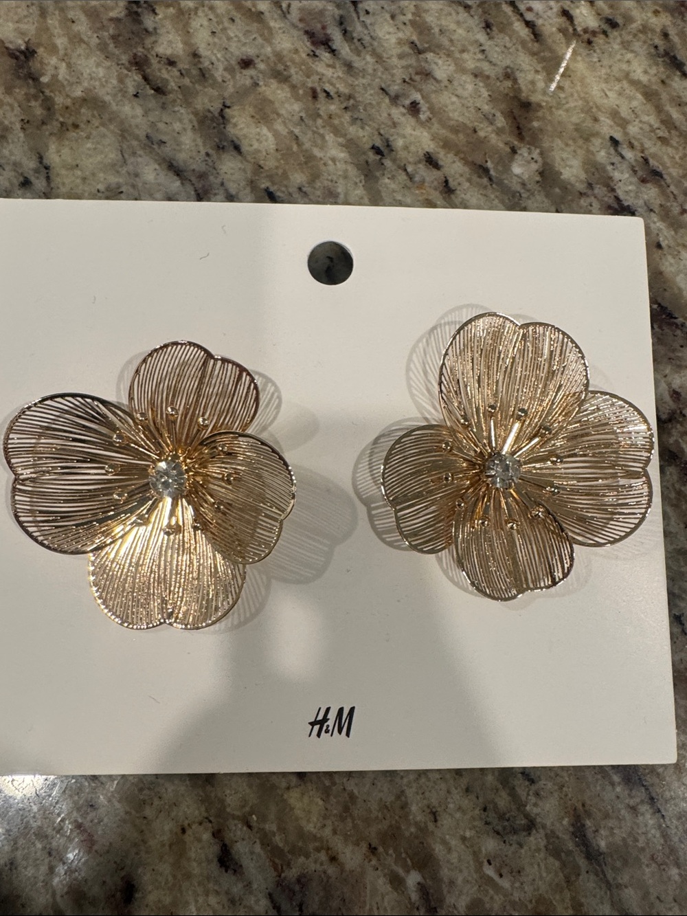 H&M Gold Floral Hair Clips with Rhinestone Center
